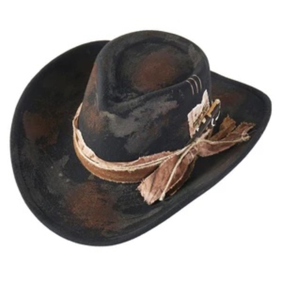 The RAVEN Rustic Black Hat⭐️NWT Wide-Brim with Tan Band WOMENS - Picture 9 of 14